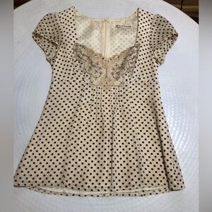 Nanette Lapore cream & brown polka dot silk blouse- size 0